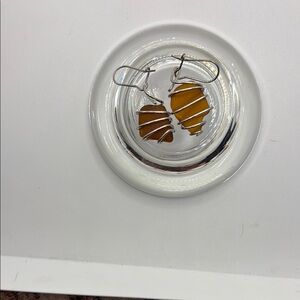 Wire Wrapped Beach Glass Amber/Brown Earrings